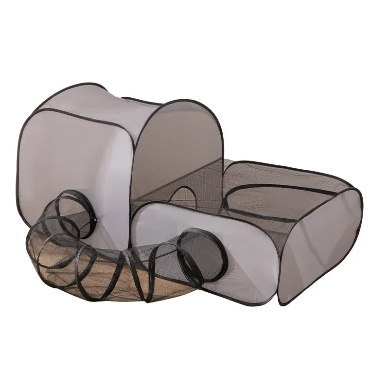 Gray Cats and Dogs Hard Oxford Cloth with a Play Tunnel Foldable