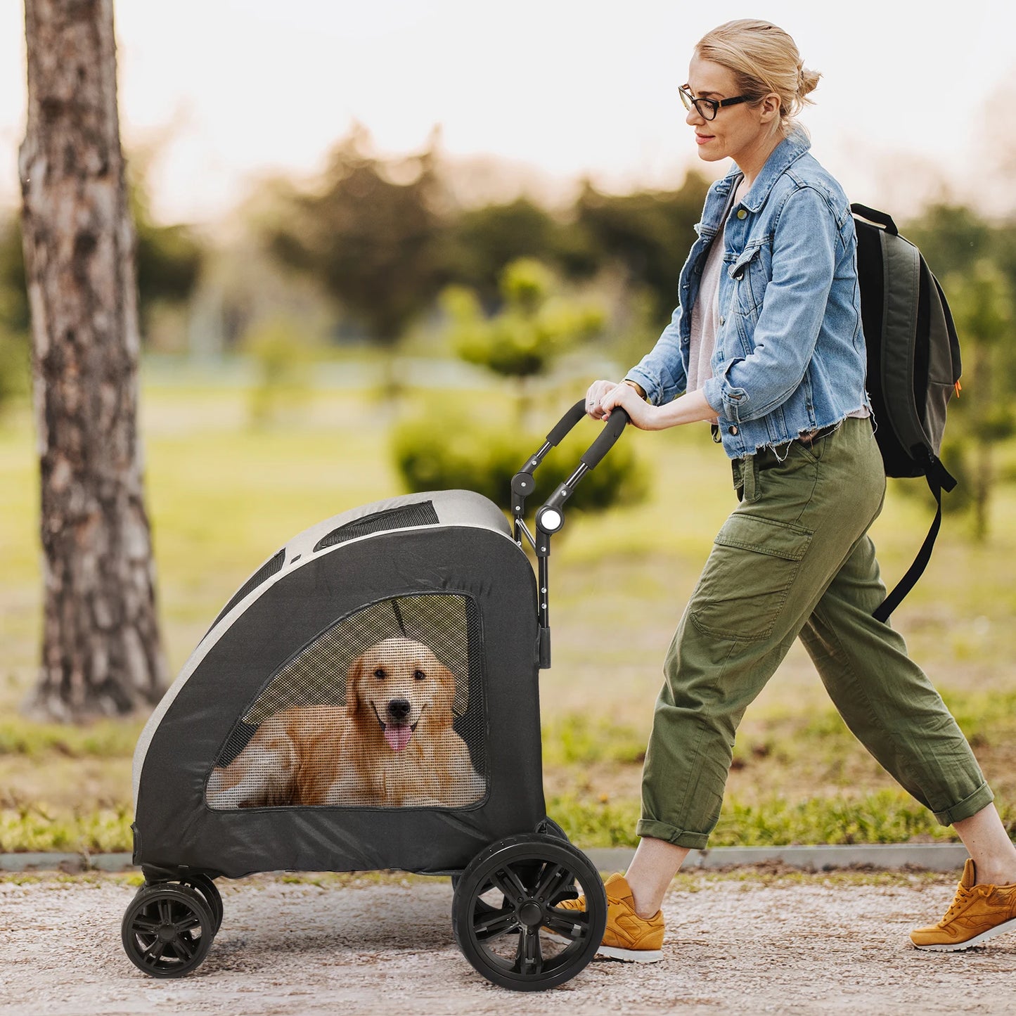 Medium Large Adjustable Handle Stroller Grey Foldable