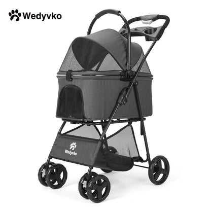 Luxury Pet Stroller Light Cup Holder Design Four-wheeled various colors