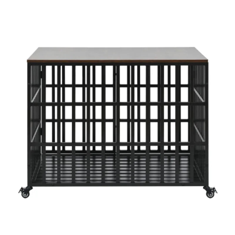 42" Heavy Duty Dog Crate for Large Medium Dogs with 4 Lockable Wheels and 2 Locks,