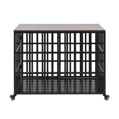 42" Heavy Duty Dog Crate for Large Medium Dogs with 4 Lockable Wheels and 2 Locks,