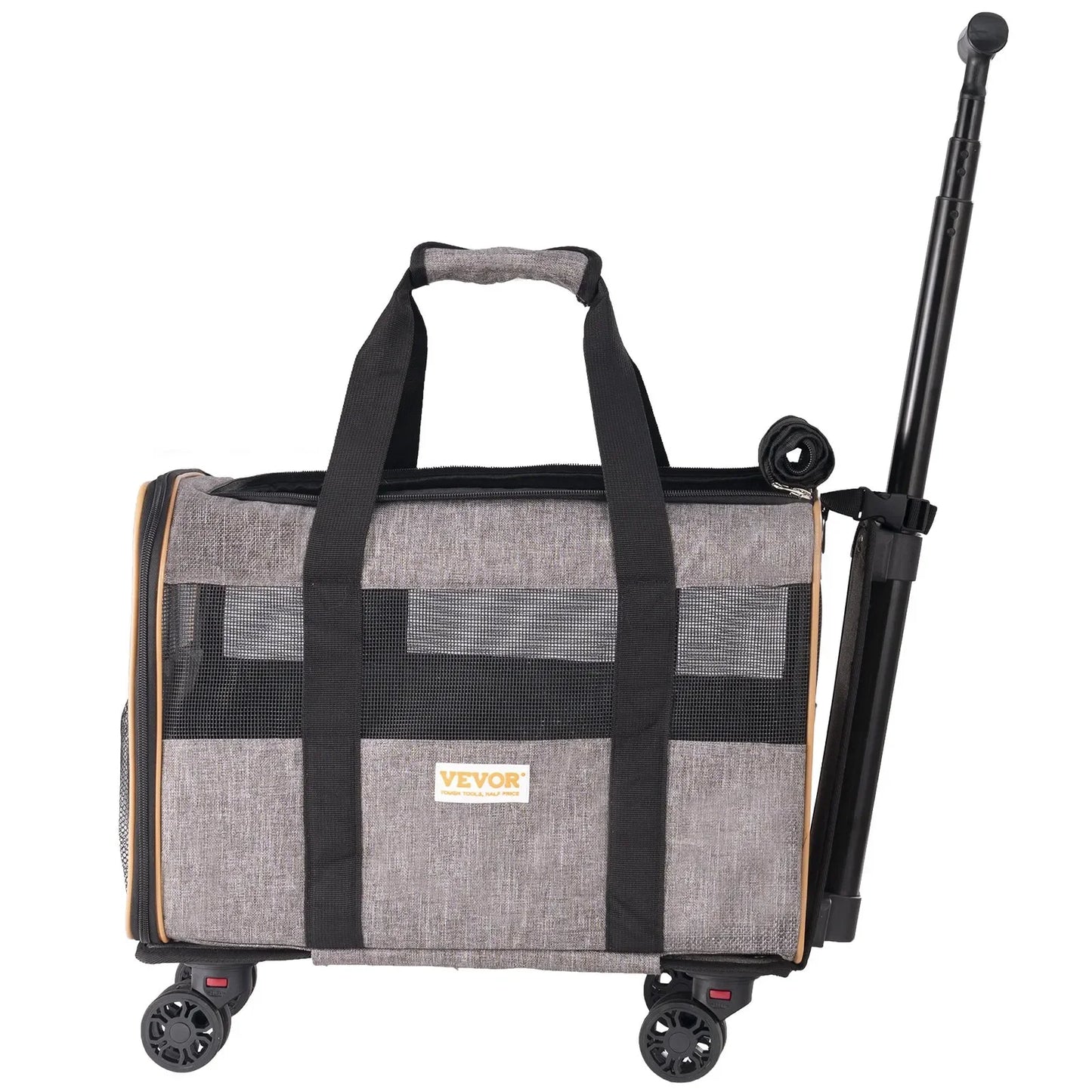 Airline Approved Rolling Pet Carrier with Telescopic Handle and Shoulder Strap
