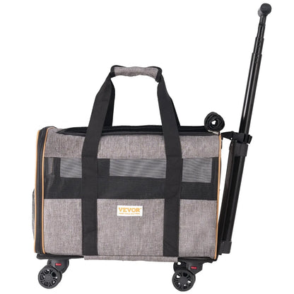 Airline Approved Rolling Pet Carrier with Telescopic Handle and Shoulder Strap