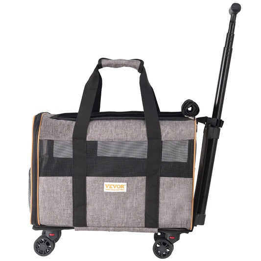 Airline Approved Rolling Pet Carrier with Telescopic Handle and Shoulder Strap