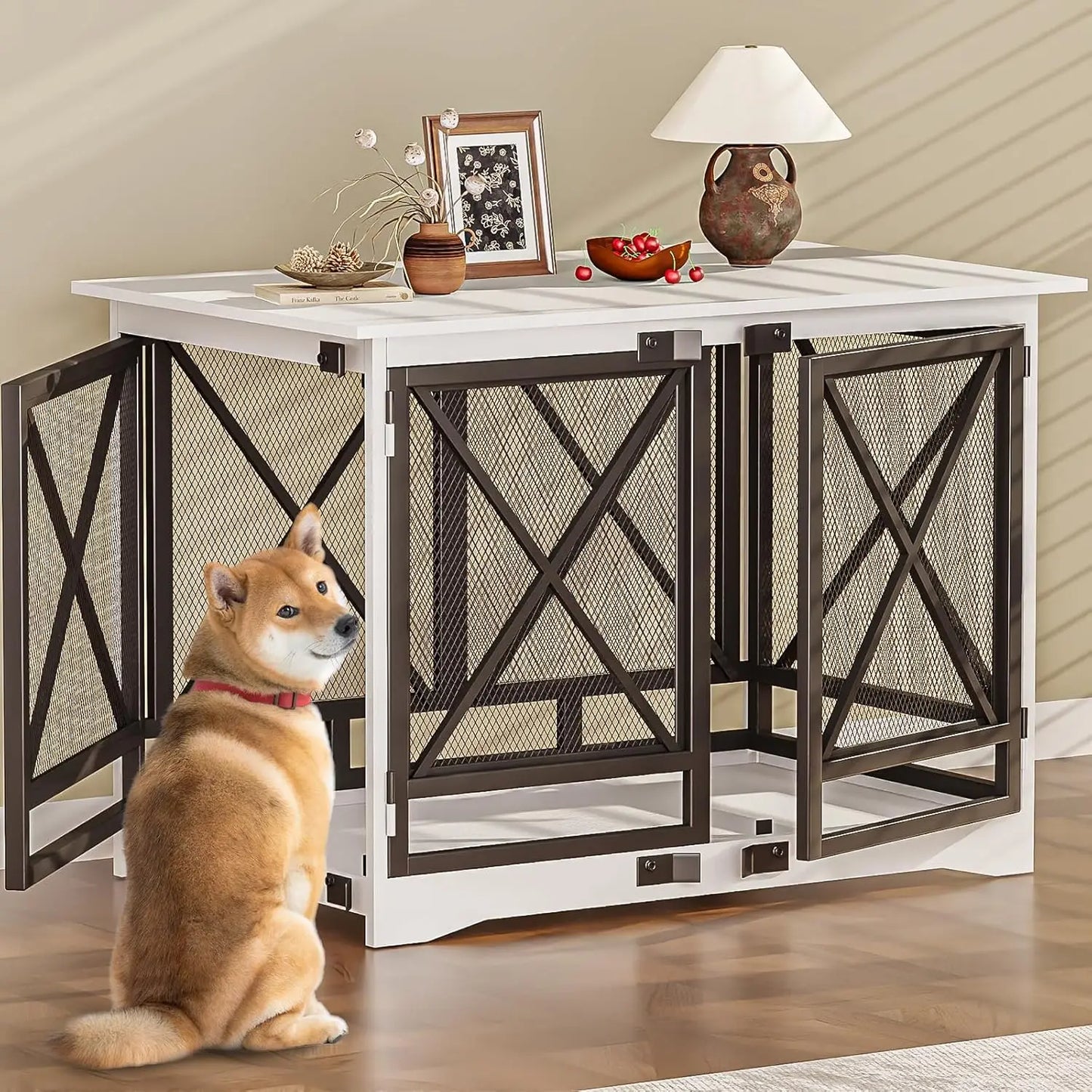 Large Dog Crate Furniture for XLarge Breed with Double Doors,Modern Decorative End Table Pet House