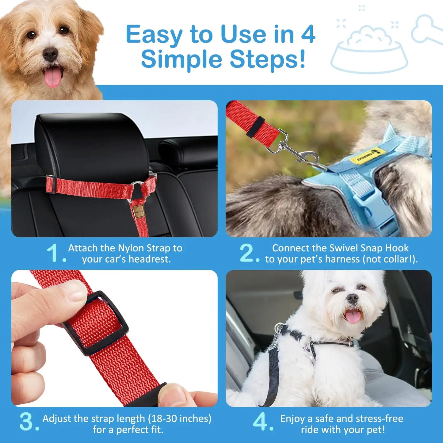2 Sets of Car Seat Belts for Dogs and cats   Elastic and Durable Travel Safety Belt Tether    Universal for Cars and Trucks