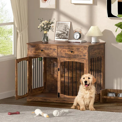 40 Inch Furniture-Style Dog Crate Wood Furniture with Double Doors,2 Drawers Indoor various colors