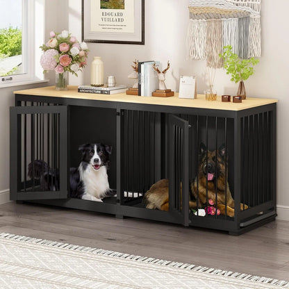 Wooden Kennel Furniture with Divider & 2 Trays Indoor