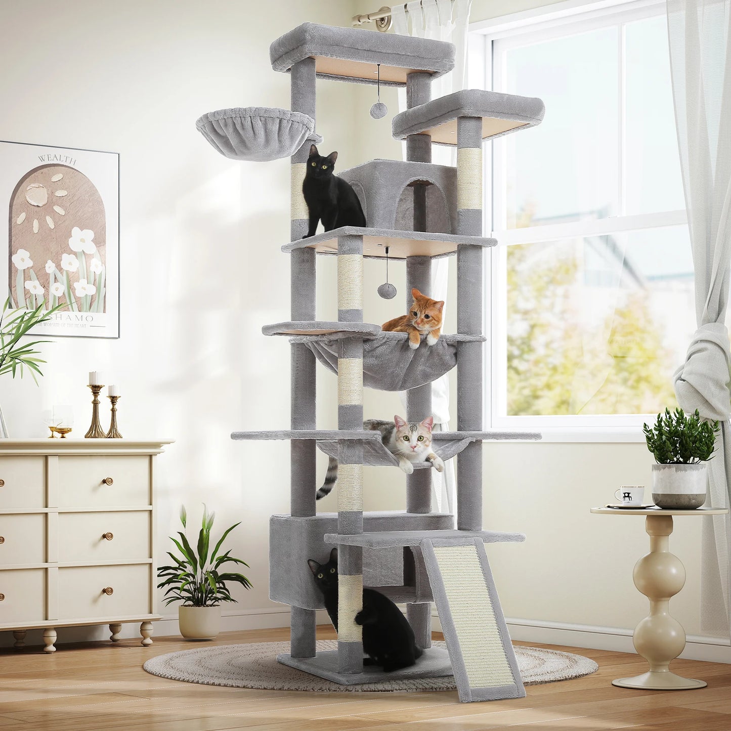 Multi-Level Tall Cat Tree Tower with Sisal Scratching Posts/Pad Cozy Hammock