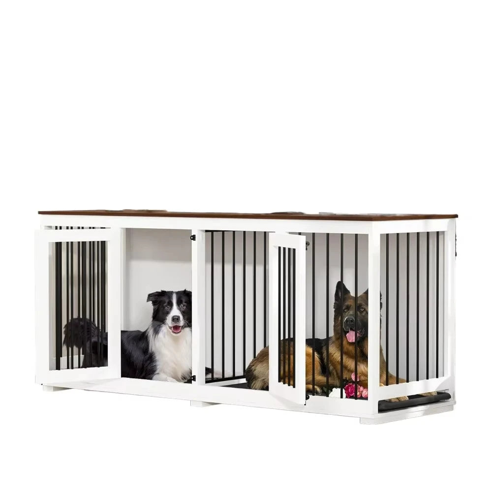 Wooden Kennel Furniture with Divider & 2 Trays Indoor