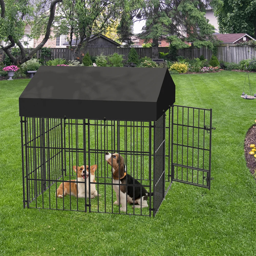 Heavy Duty Large Dog Kennel Welded Metal with Roof Cover Outdoor Indoor