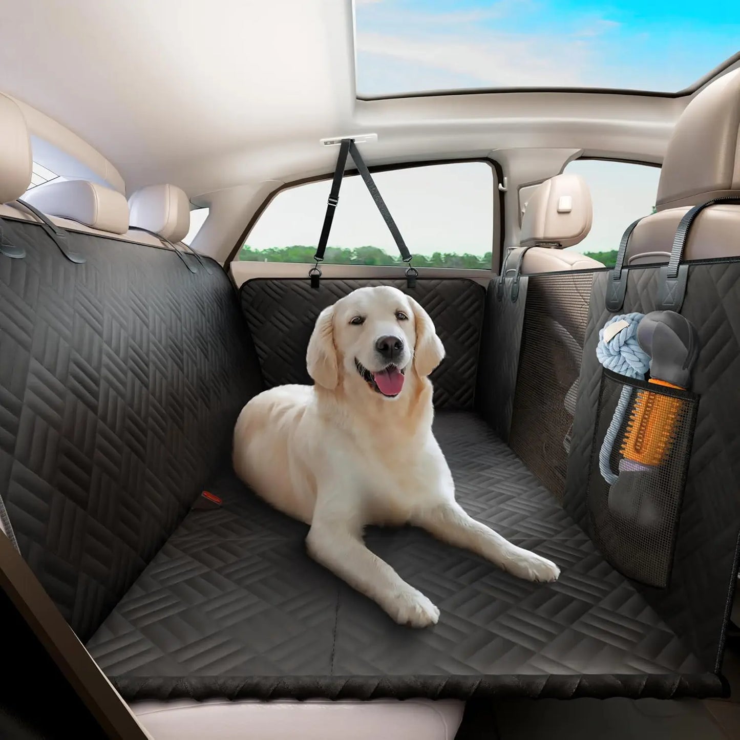 Rear Seat Dog Seat Cover, Hard Bottom Rear Seat Extender, Load-Bearing 400 Pounds, Anti-Scratch Washable Dog Cars and Suvs