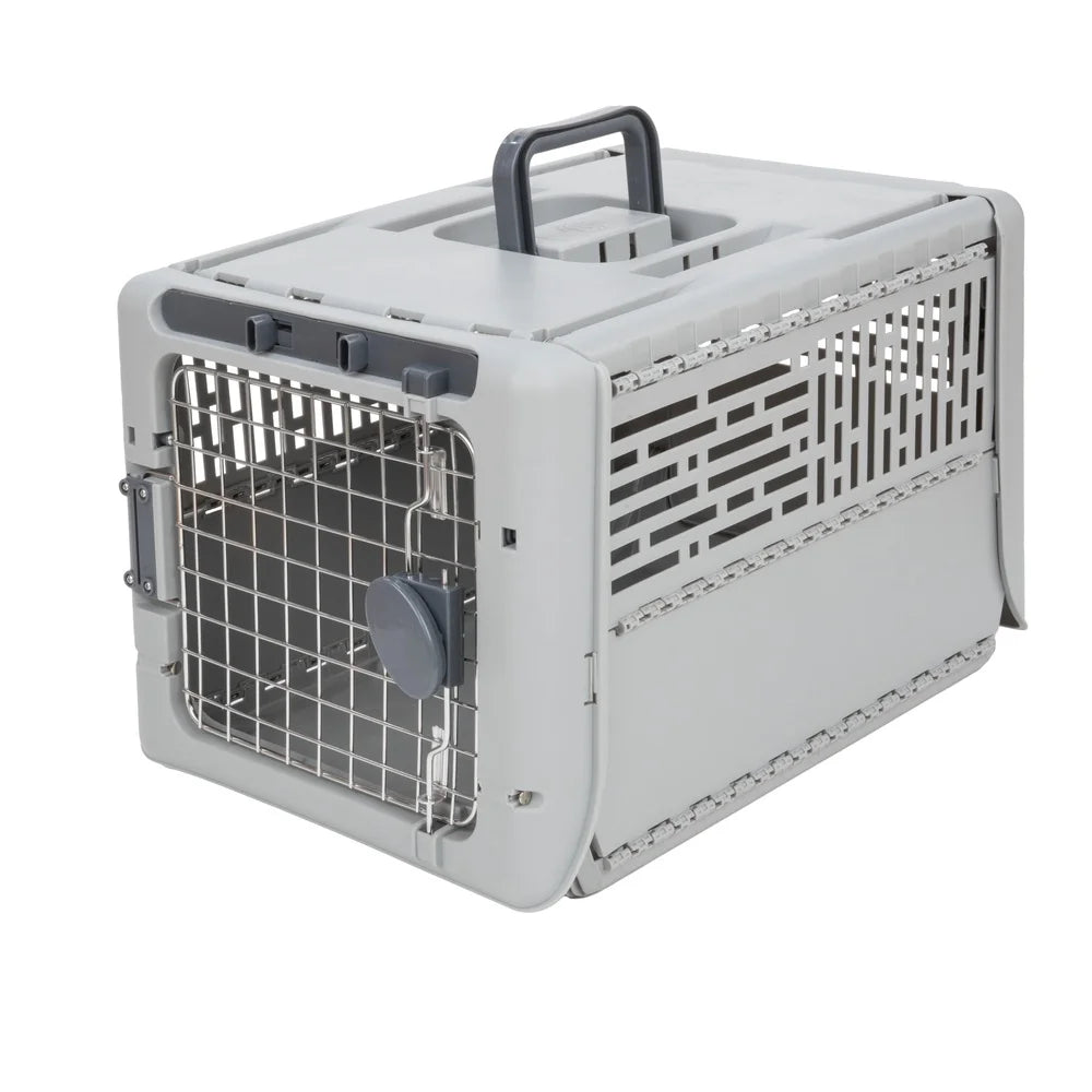 Collapsible Plasticl Portable Foldable Pet Carrier with Locking Metal Gate Ventilation Indoor Outdoor Use