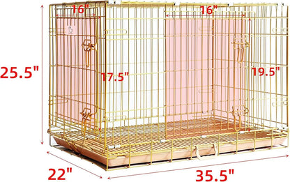 36 Inch Double Door Pet Crate, Easy-Clean Pull-Out Pan & Folding Design, Portable Indoor