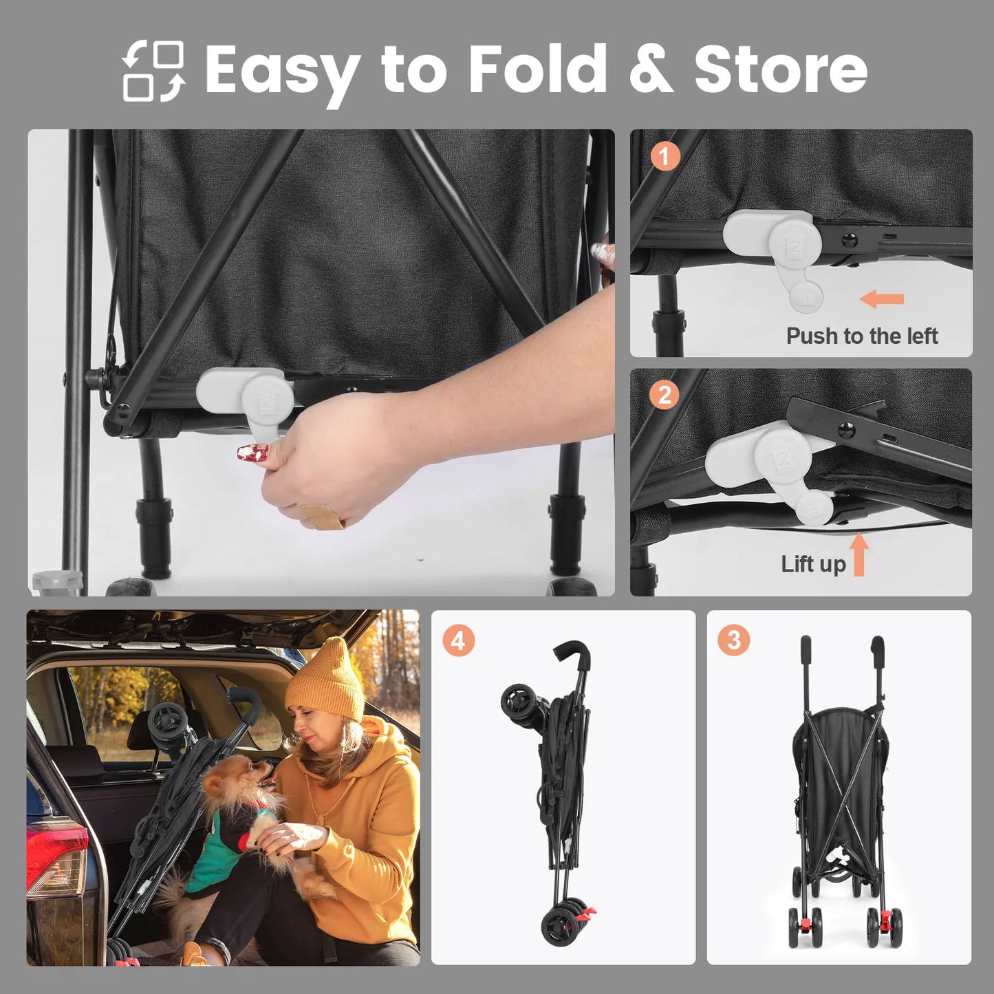 Stroller 4 Wheels Rotate with Brakes Storage for Dogs Cats various colors
