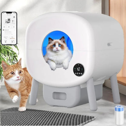 Extra Large Automatic Litter Box Self Cleaning  Odor-Free, App-Controlled, Ambient Light Waste Disposal