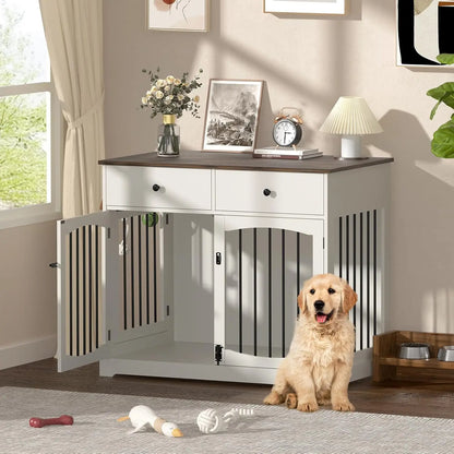 40 Inch Furniture-Style Dog Crate Wood Furniture with Double Doors,2 Drawers Indoor various colors