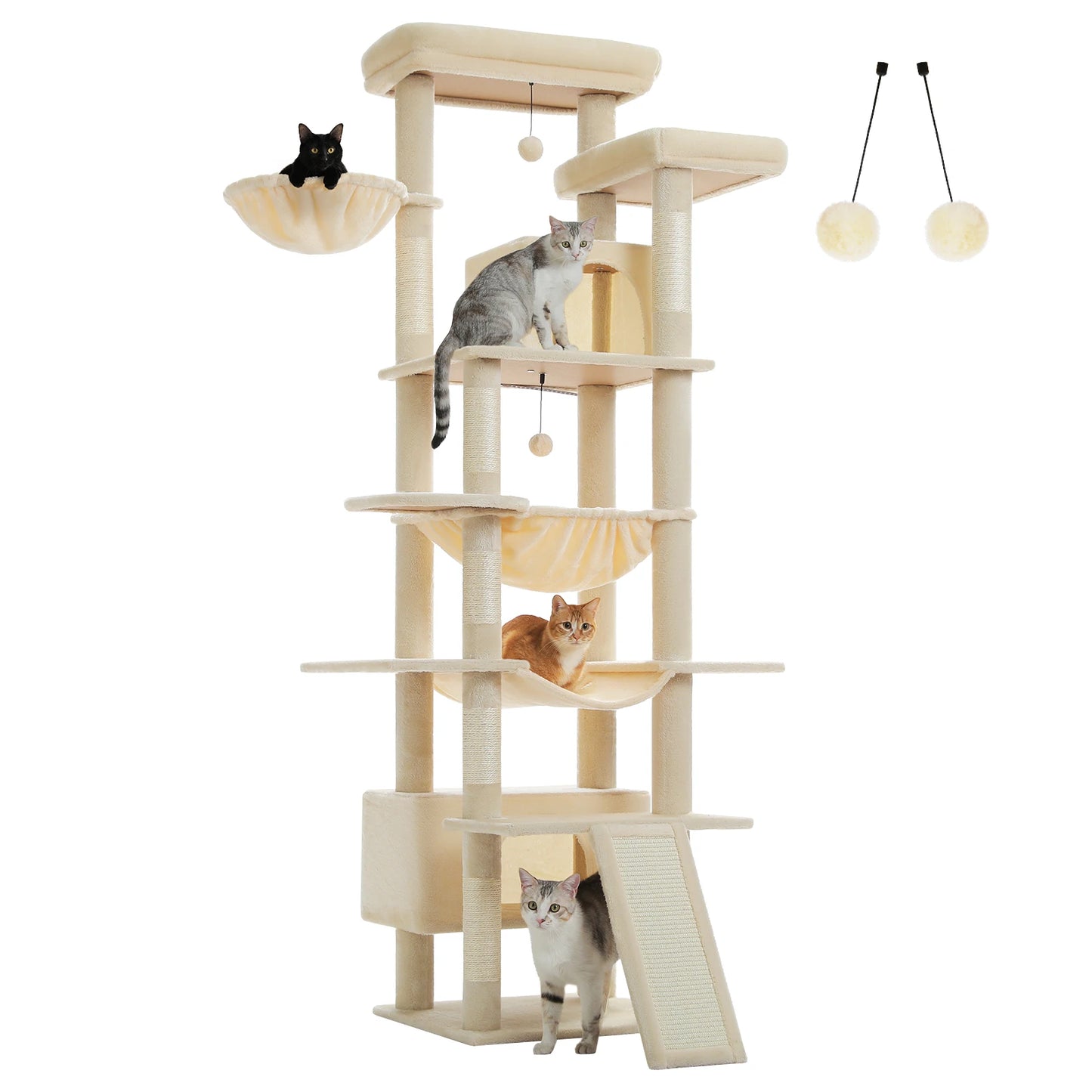 Multi-Level Tall Cat Tree Tower with Sisal Scratching Posts/Pad Cozy Hammock