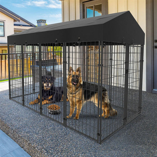Heavy Duty Large Dog Kennel Welded Metal with Roof Cover Outdoor Indoor