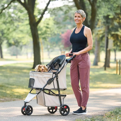 Portable Pet Stroller 360 Degree Swivel Wheels Mesh Canopy Reflective Trim Lightweight Foldable