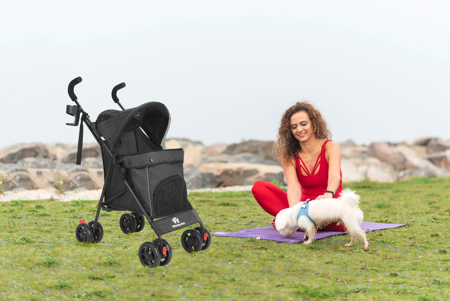 Pet Stroller 4 Wheels Rotate with Brakes Storage for Dogs Cats various colors