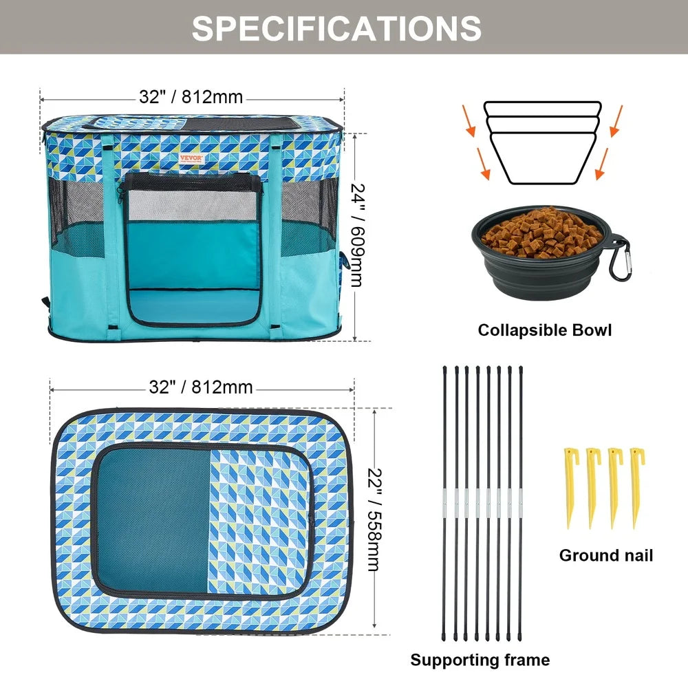 Portable Foldable Pet Playpen 32x24x22in Dog Cat Waterproof Durable Easy Setup Indoor Outdoor Use