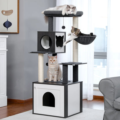Multi-Level Cat Tree for Indoor Wood Tower with Scratching Posts