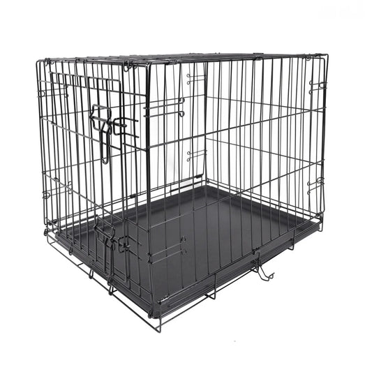 Single Door Folding Dog Crate with Divider Metal Frame Portable Leak Proof Tray