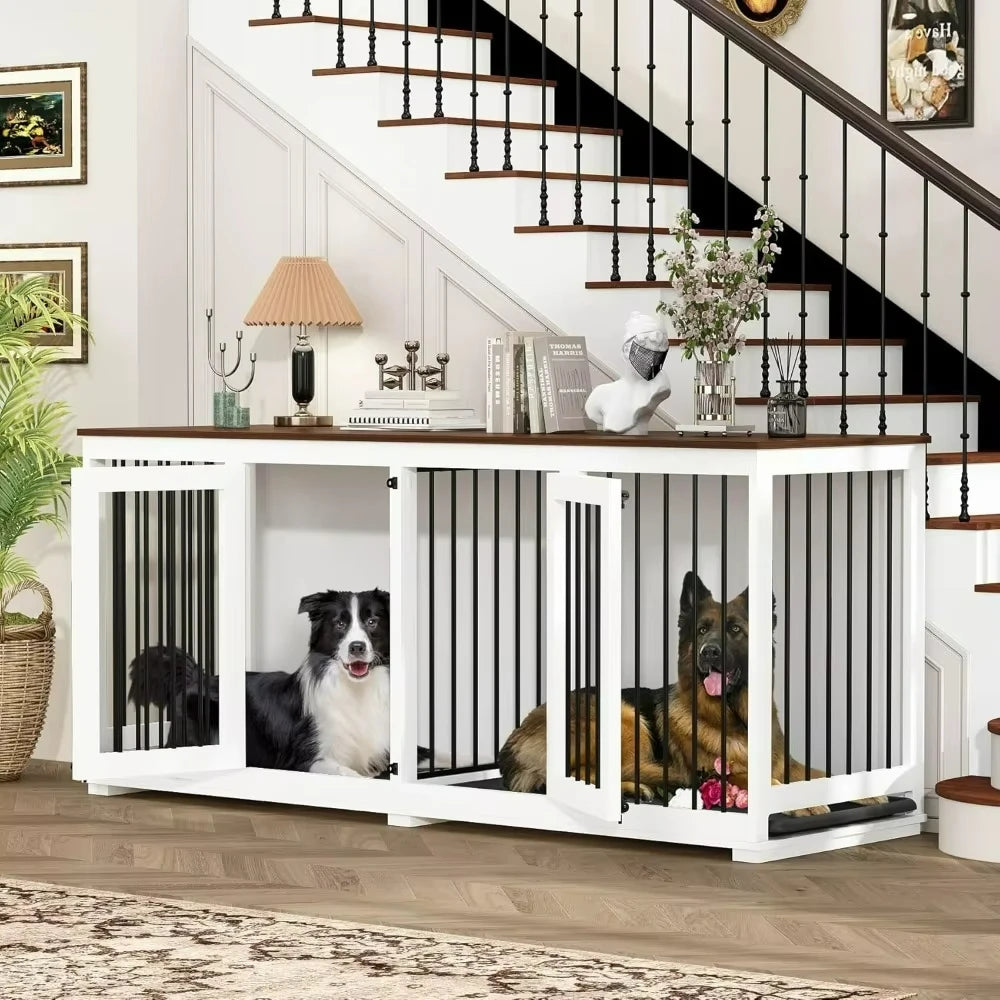 Wooden Kennel Furniture with Divider & 2 Trays Indoor