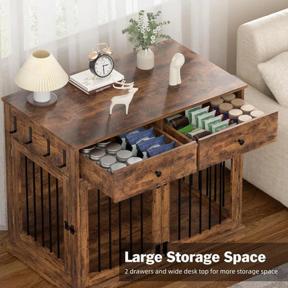 40 Inch Furniture-Style Dog Crate Wood Furniture with Double Doors,2 Drawers Indoor various colors