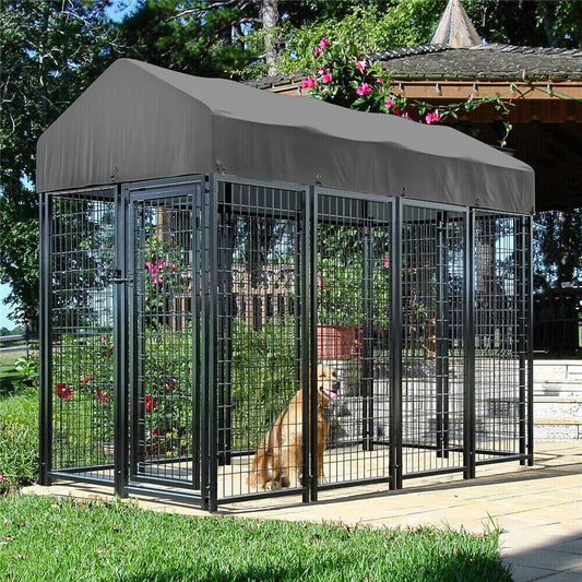 Heavy Duty Large Dog Kennel Welded Metal with Roof Cover Outdoor Indoor