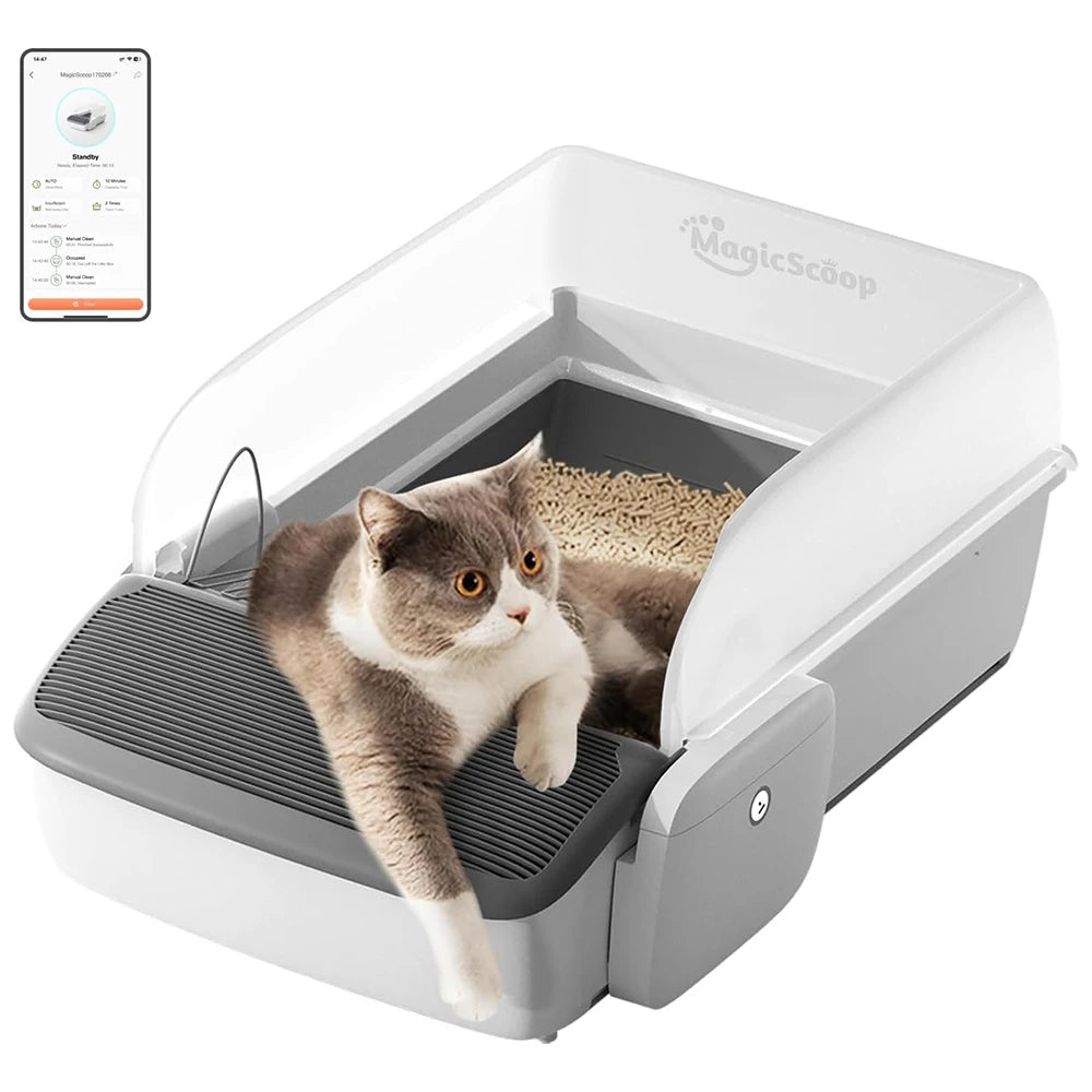 Automatic Smart Cat Litter Box Scooping Open Semi-enclosed Litter Tray Self-cleaning