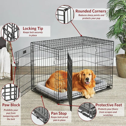 42-Inch Large Folding Dog Crate - Double Door Leak-Proof Pan + Divider