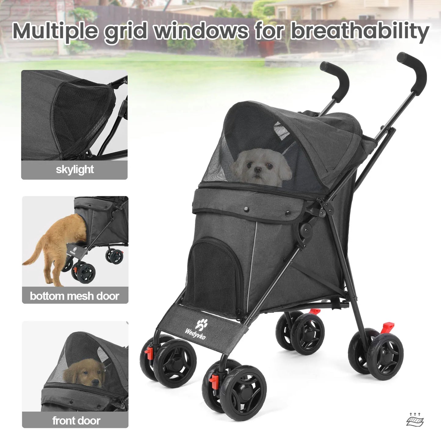 Stroller 4 Wheels Rotate with Brakes Storage for Dogs Cats various colors