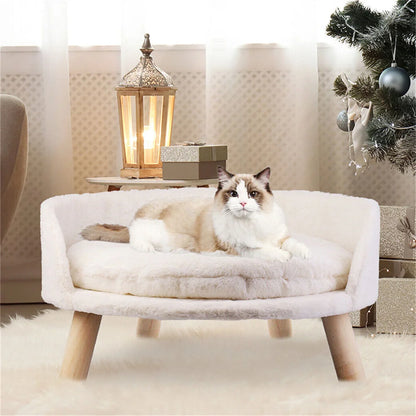 Ultra Soft Elevated Dog Cat  Backrest Stool Lounger with Removable Waterproof Padded Cushion