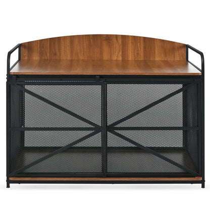 Crate Furniture Wooden  w/ Metal Sliding Door Indoor Chew-Resistant Pet Kennel Side End Table For Medium/Large Dogs
