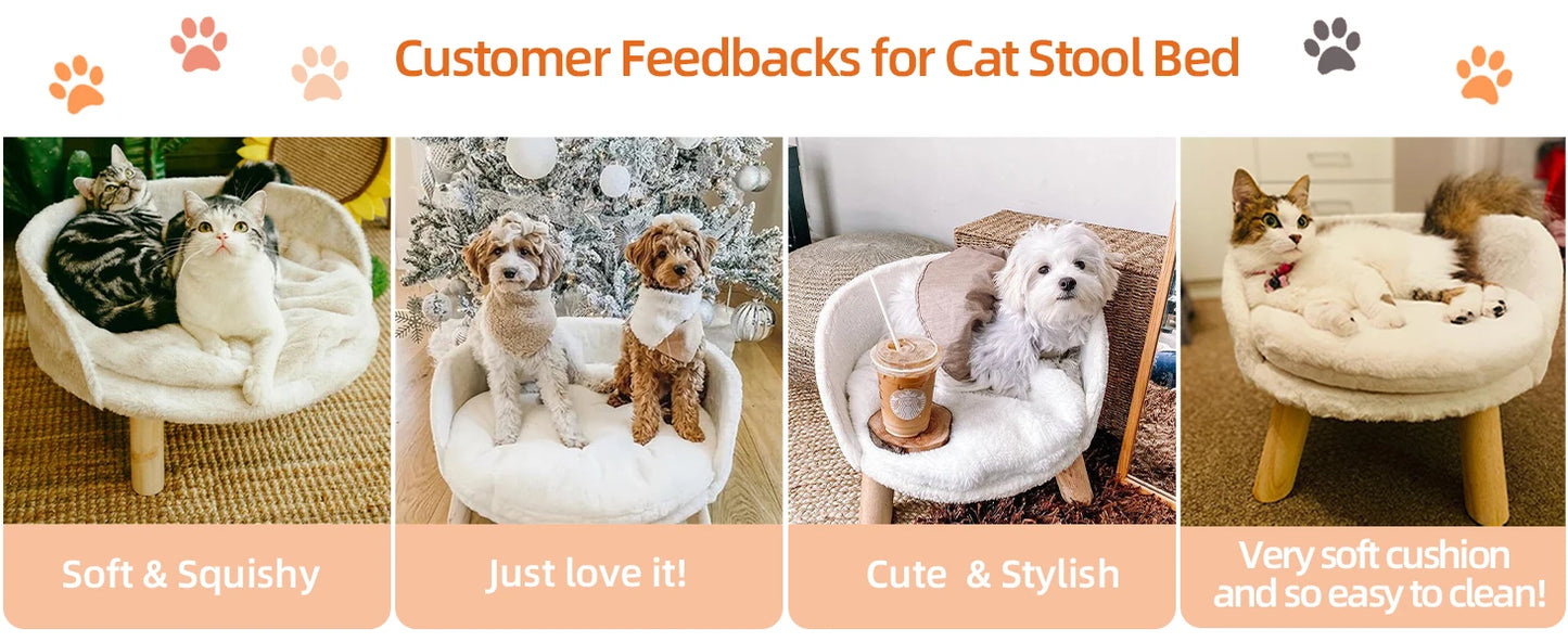 Ultra Soft Elevated Dog Cat  Backrest Stool Lounger with Removable Waterproof Padded Cushion