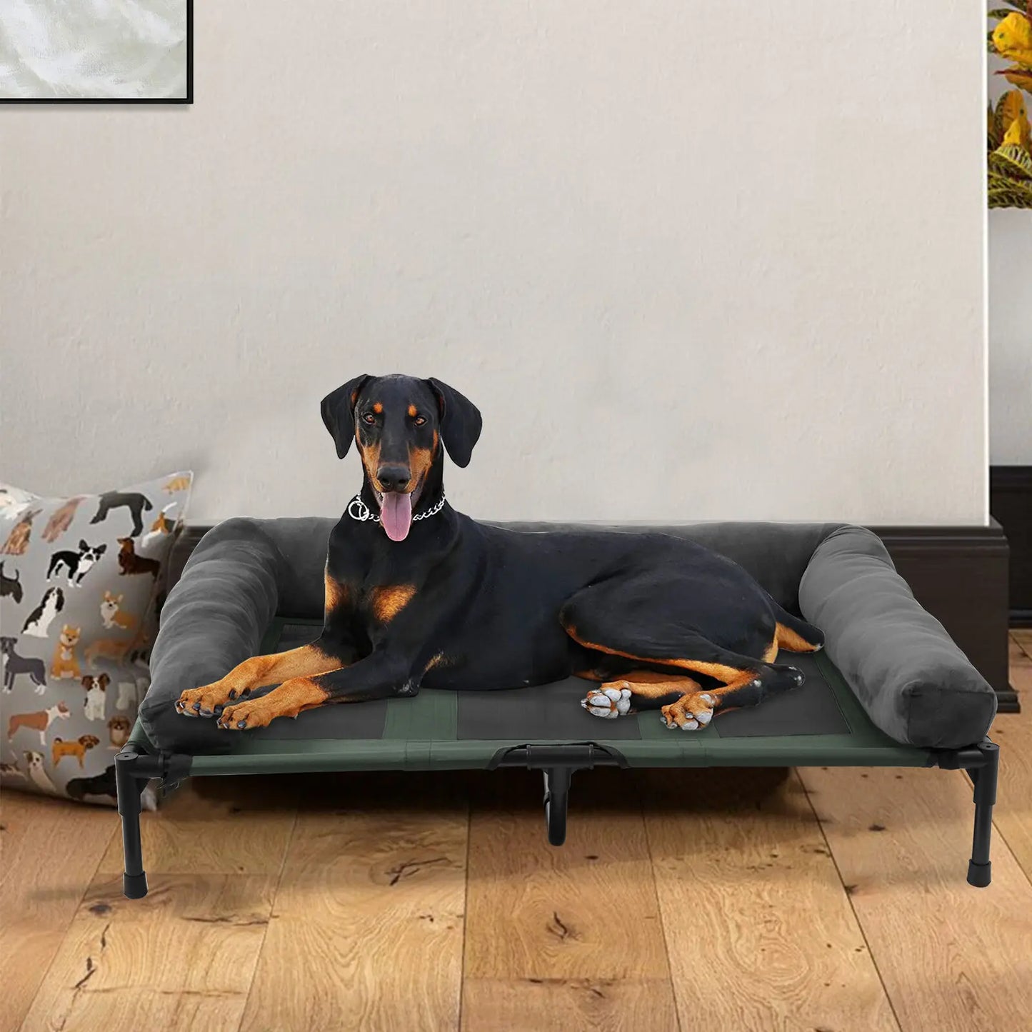 Dogs and Cats Indoor Outdoor Elevated Pet Lounger Bed with Detachable Plush Bolster L XL 2XL