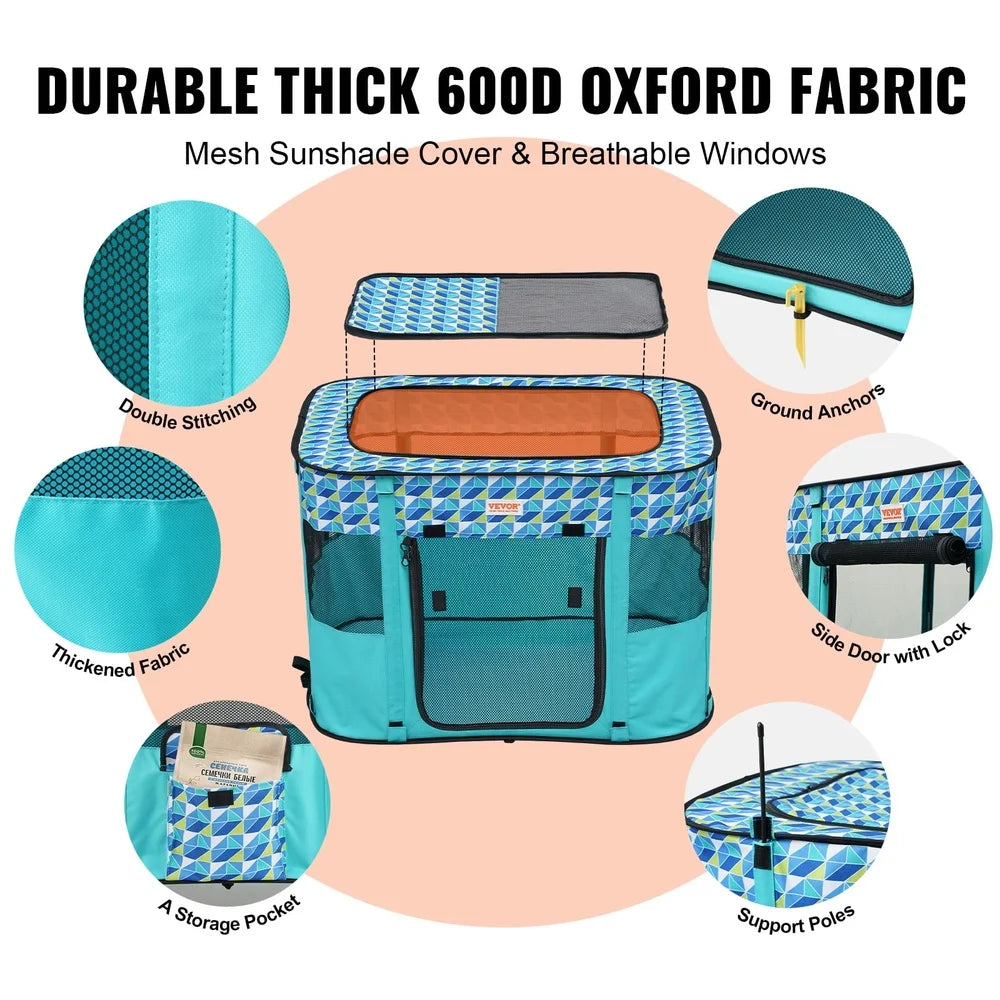 Portable Foldable Pet Playpen 32x24x22in Dog Cat Waterproof Durable Easy Setup Indoor Outdoor Use