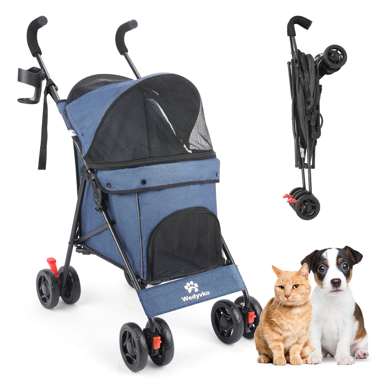 Stroller 4 Wheels Rotate with Brakes Storage for Dogs Cats various colors