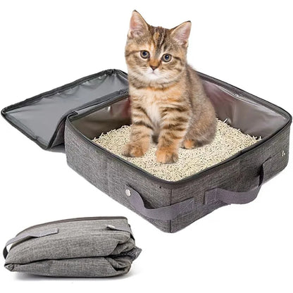 Portable Foldable Travel Litter Box for Cats 15.75 x 11.8 x 5.9 Inches with Zipped Lid
