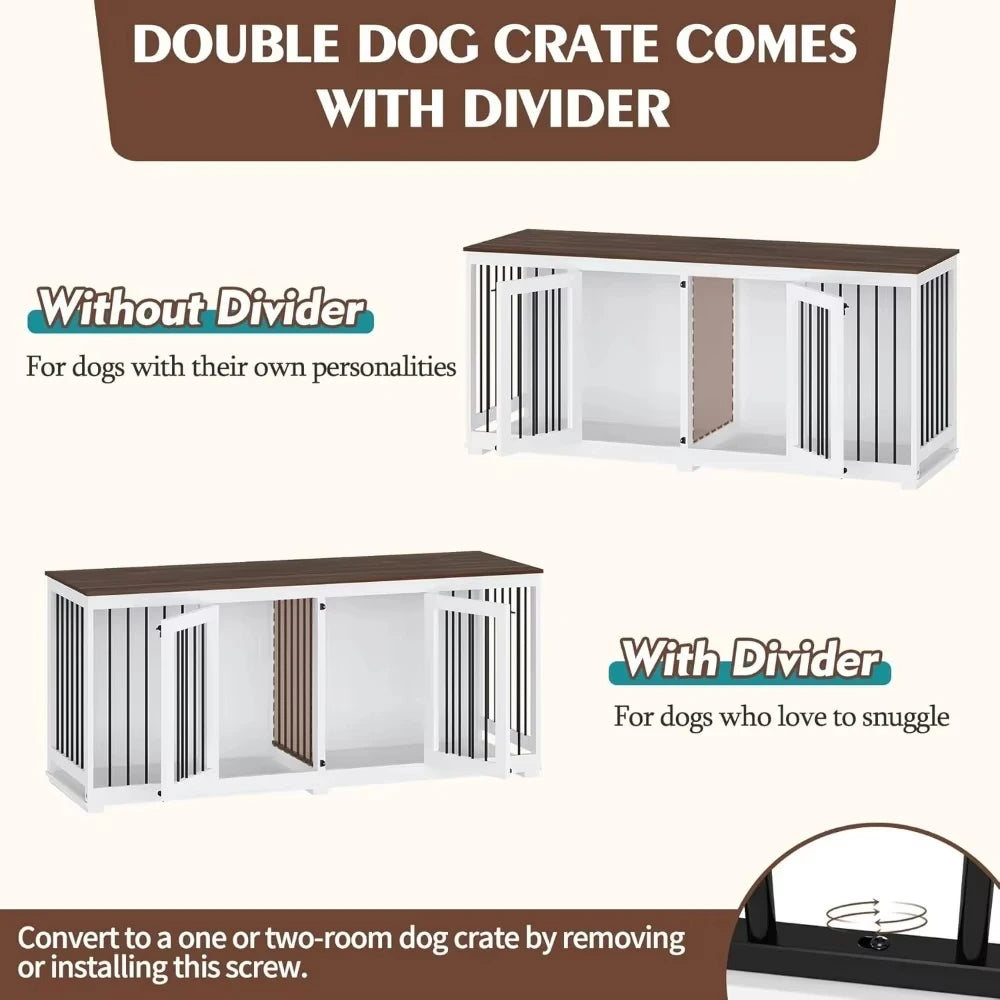Wooden Kennel Furniture with Divider & 2 Trays Indoor