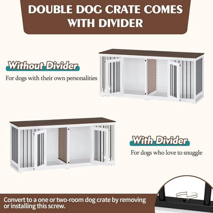 Wooden Kennel Furniture with Divider & 2 Trays Indoor
