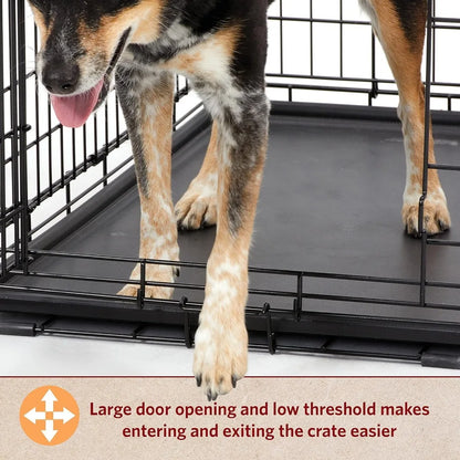 42-Inch Large Folding Dog Crate - Double Door Leak-Proof Pan + Divider